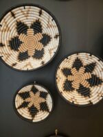 Set of 3 woven round baskets flower design