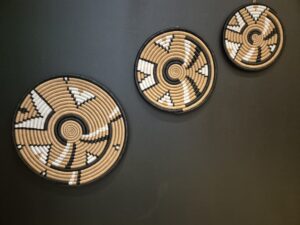 Handwoven Seagrass Plates with Natural Sisal Fibers Yellow and White  Fly design  – Set of 3