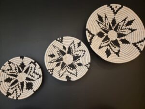 Handwoven Seagrass Wall Plates with Black and White Pattern – Set of 3