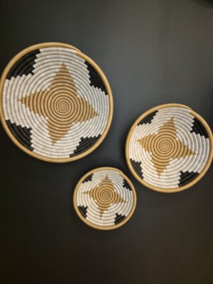 Handwoven Seagrass Bowl with Natural Sisal Fibers Yellow and White Stars – Set of 3