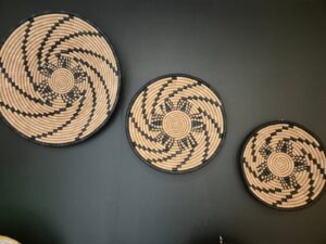 Handwoven Seagrass Wall Plates Brown and Black Arc Design – Set of 3